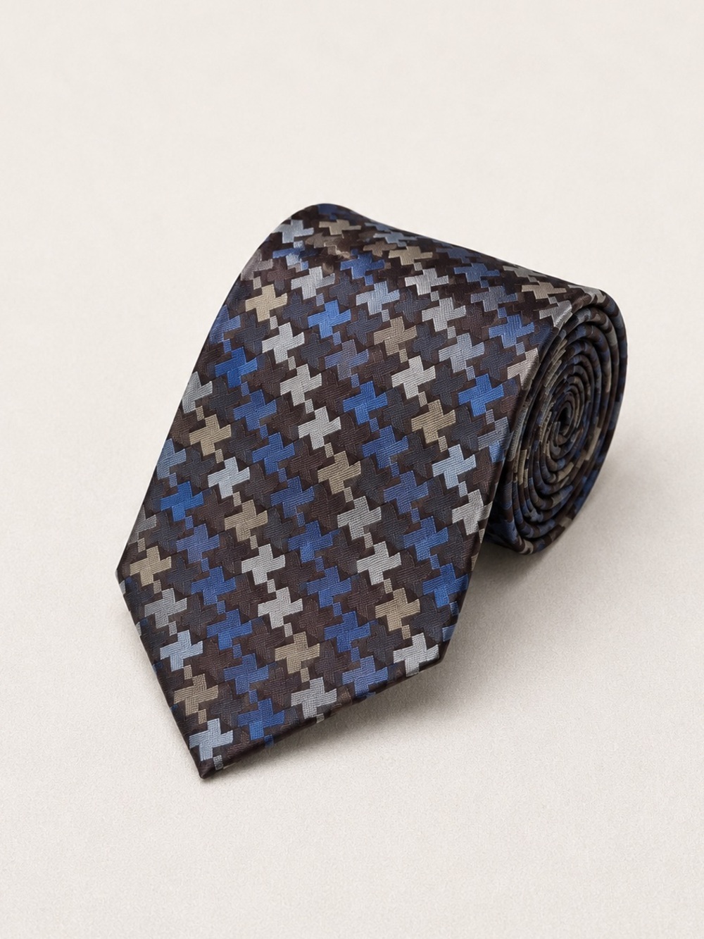 Joseph & Feiss Silk Tie Brown Blue Geometric Print Business Classic Jacquard